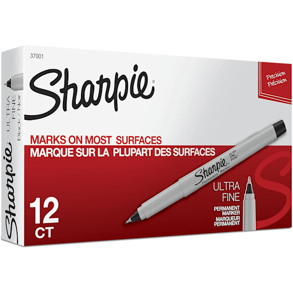 Permanent Markers, Ultrafin, Snabbtorkande och Färgäkta Konstnärspennor för Trä, Plast, Ritning, Färgläggning och Affischmarkör Svart, 12-pack