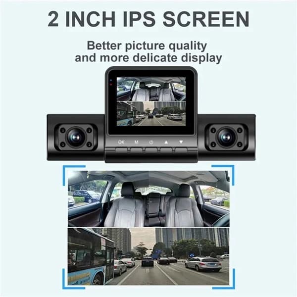 AutoDVR dashcam med 1080P nattsyn og parkeringsmonitor; 4 kameraer, førerside.
