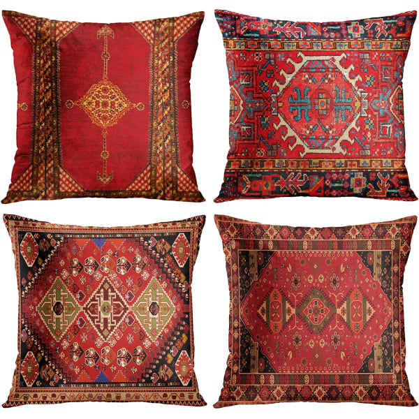 Putetrekk Geometrisk Persisk Kilim Hjemmedekor Sett med 4 Orientalske Ikat Putetrekk Dekorative 18x18 Tommer Pute Sofa Sofaputetrekk