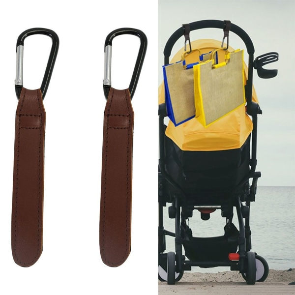 2 baby-vogn kroge, roterende tilbehør, premium bærestrop i læder, ur-pung-krog