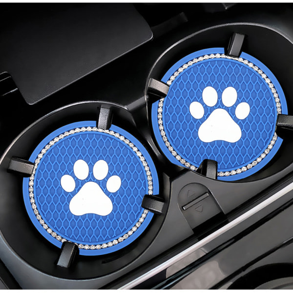 Pack Universal Bling Car Coasters, Rhinestone Car Accessories, Car Cup Holder with 7cm Dog Paw, Suitable for Most Car Interiors (Dark Blue)