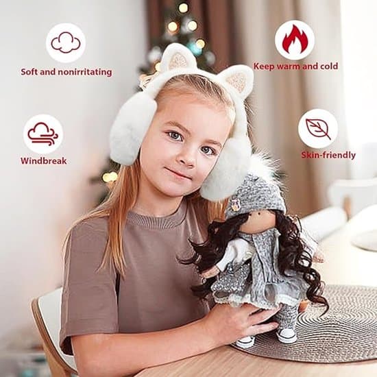 ING Varme Ørevarmere - Ø 13cm Bløde - Sammenfoldelige - Hvide - Fleece Ørevarmere