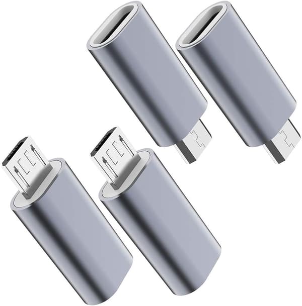 USB-C - Micro USB -sovitin (4-pakkia), Type C naar Micro USB -sovitin, lataus- ja datasykronointiliitäntä (harmaa)
