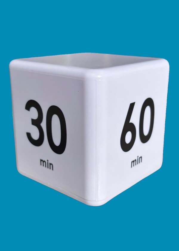 ING Cube Timer til Tidsstyring og Køkkenur, Træningsur, Roterende Digital Timer, Workshops, Pomodori (15-20-30-60 minutter)