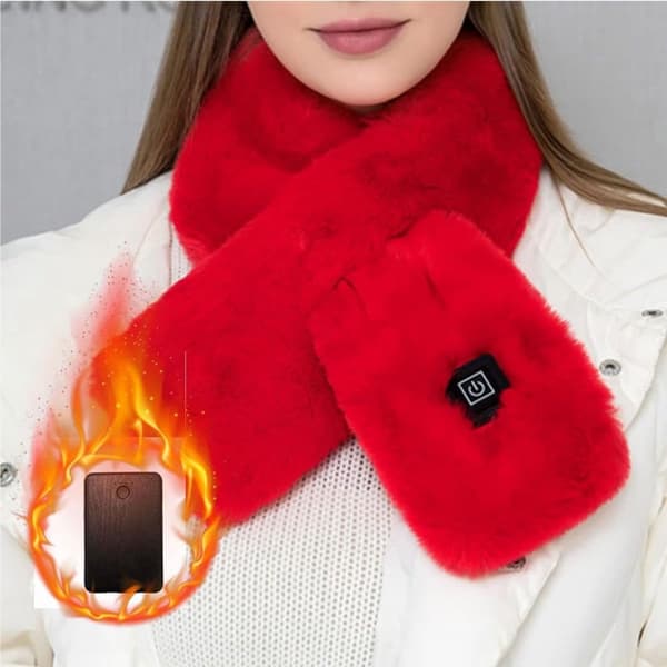 USB oppladbart oppvarmet skjerf, halsvarmer, unisex, rød.