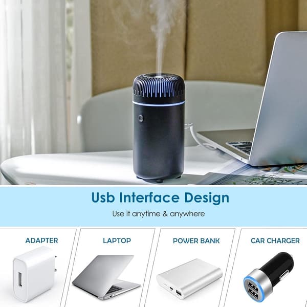 ING Luftfukter for bil Aromaterapi Eterisk Olje Diffuser USB Kjølig Tåke Mini Bærbar for Bil Hjem Kontor Soverom (Svart)