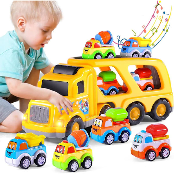 Lastautuva lelukuorma-auto lapsille 1 2 3 4 5 vuotta, 5-in-1 kuljetusauto leluauto lapsille pojille tytöille taaperoille (FMY)