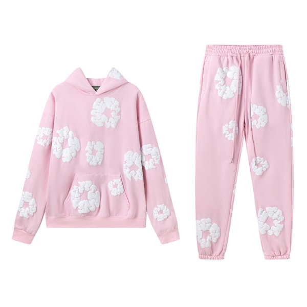 DENIM TEARS Kapok-skumtryckt tröja med huvtröja och sweatpants i amerikansk par-stil, avslappnad kostym, trendig herr-ins XL