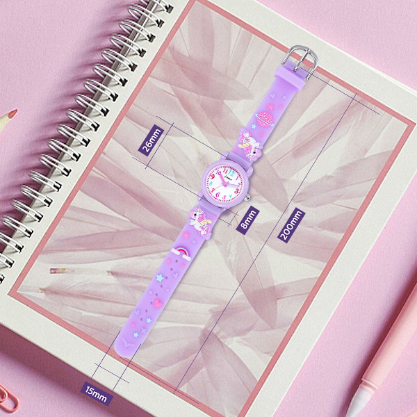 Lasten Analogiset Kvartsikellot, 30 M Vedenkestävä - Tyttöjen 3D Söpö Piirretty Urheilukello Silikoninylonhihnalla Light purple