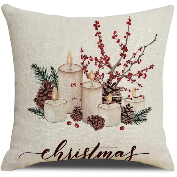 4 stk. Merry Christmas Pudebetræk Julegaver Firkantede Pudebetræk Linned Lynlås Pudebetræk (45x45 cm)