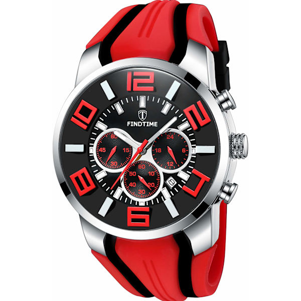 Militär- och sportklocka för män och pojkar, kronograf med cool analog kvarts Red