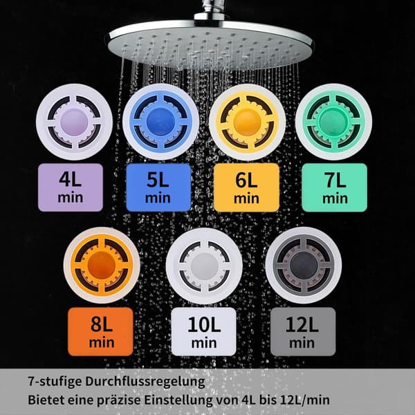 Dusjstrømbegrenser, 9-delt sett, G1/2-kobling, 4-12 liter per minutt