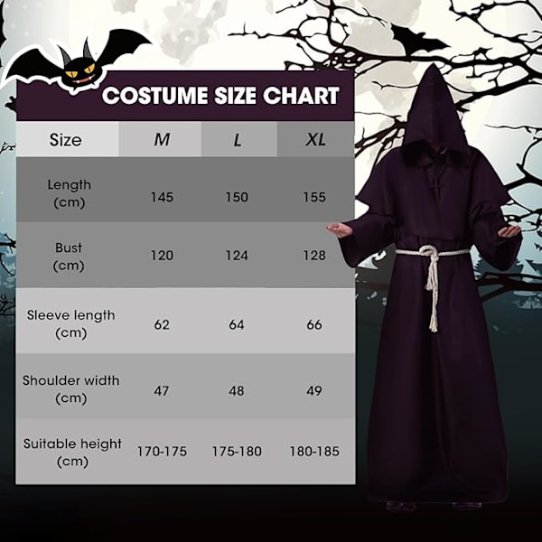 Renæssance Middelalderlig Munk Kostume, Præst Præst Mænds Kostume Middelalderlig Frate Kostume med Hætte og Kors Halskæde München Kostume Halloween Brown XL