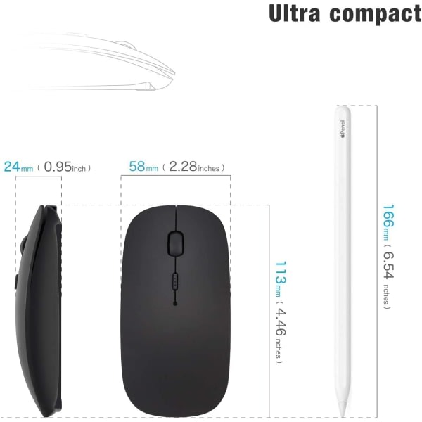 Bluetooth-mus - Tyst, uppladdningsbar trådlös mus för bärbar dator