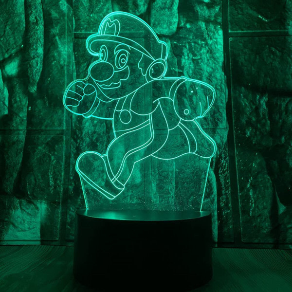 Piirretty Super Running Mario Bros -toimintahahmo 3D LED Optica