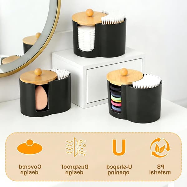 Bomullspinneholder – Oppbevaringsboks – Bomullspadholder – 10 × 7 × 6 cm – Bambus – Hvit