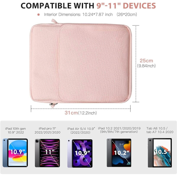 Fodral för 9-11\" surfplatta med axelrem Kompatibel med iPad 10.2 2021-2019, iPad 10:e generationen 2022, iPad Air 5/4 10.9, iPad Pro 11 2022-2018