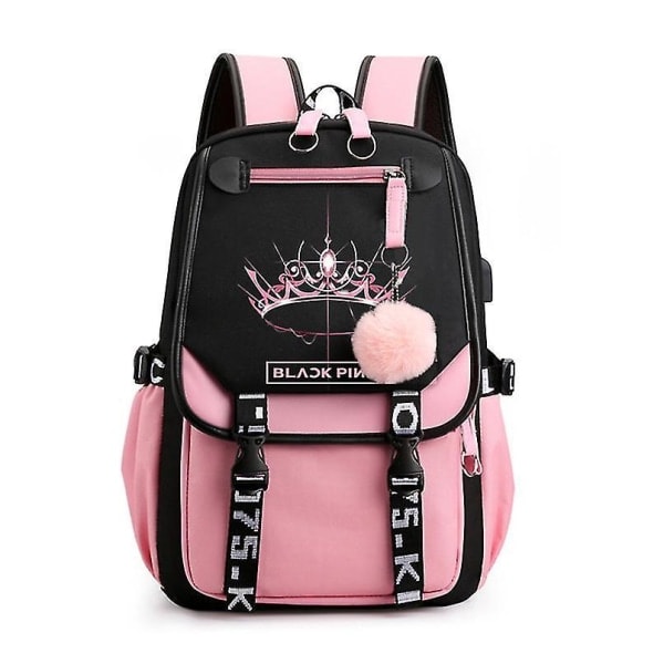 Blackpink Ryggsekk Laptopveske Skoleveske Bokveske Med USB-Ladeport Hodetelefonkontakt Stil 1
