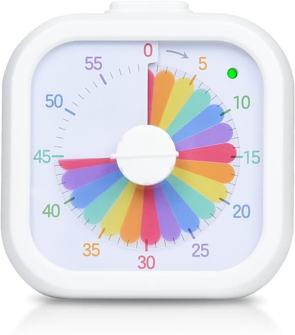 Børnevenlig timer, 60-minutters nedtællingstimer, velegnet til klasseværelse, studie, kontor og køkken, lydløs drift, timer (hvid stil 3)