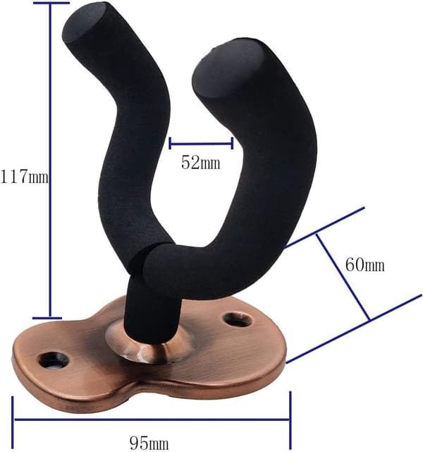 2-pack metallgitarr väggfäste med skyddande svamp, lämplig för alla gitarrhuvuden/elgitarrer/ukeleles/banjo/basgitarrer, röd-brons