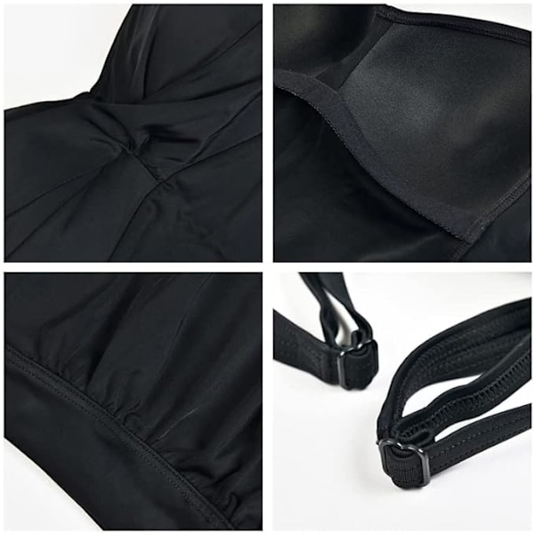 Dames Enstykket Push-Up Slankende Badetøj - Rygløs Badetøj - Retro Badetøj - Justerbar Skulderrem Badetøj BLACK XL