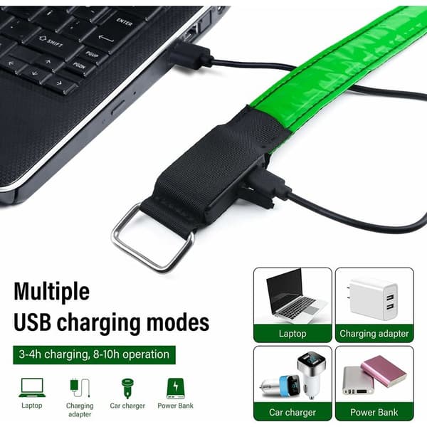 4 stk USB-oppladbare LED-lys armbånd, reflekterende LED for løping