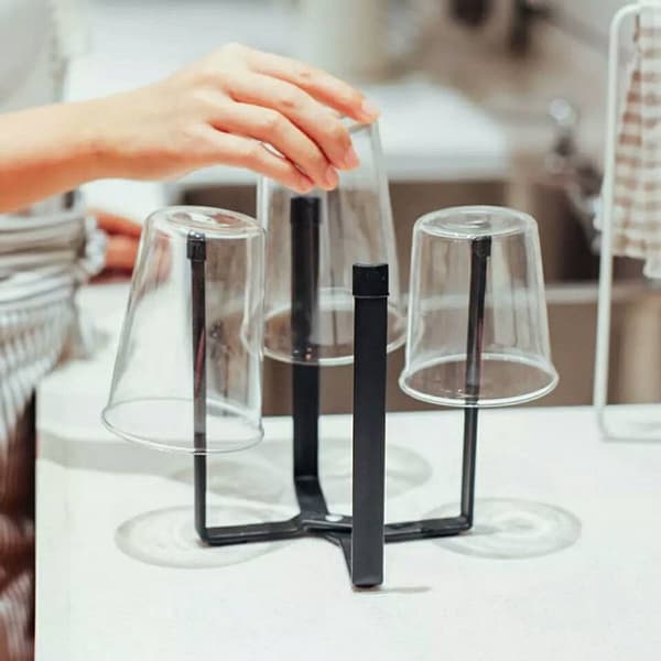 ING Flaske tørrestativ, metal, foldbart, tårndesign, multifunktionelt køkken tørrestativ, sort