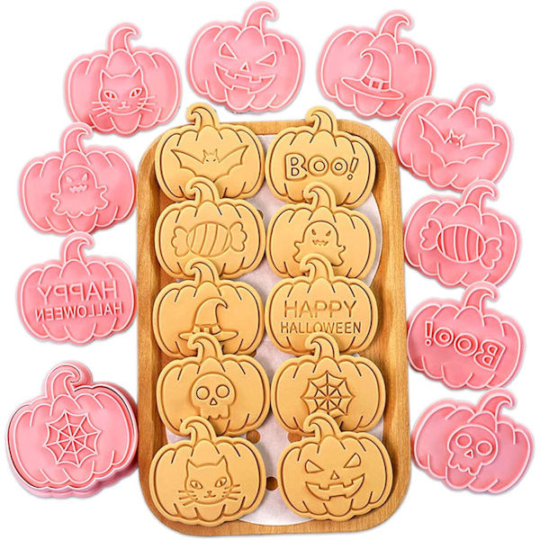 10-Piece Halloween Cookie Cutter Set - 3D Pumpkin, Ghost, Cat, Bat for DIY Cookies & Marzipan