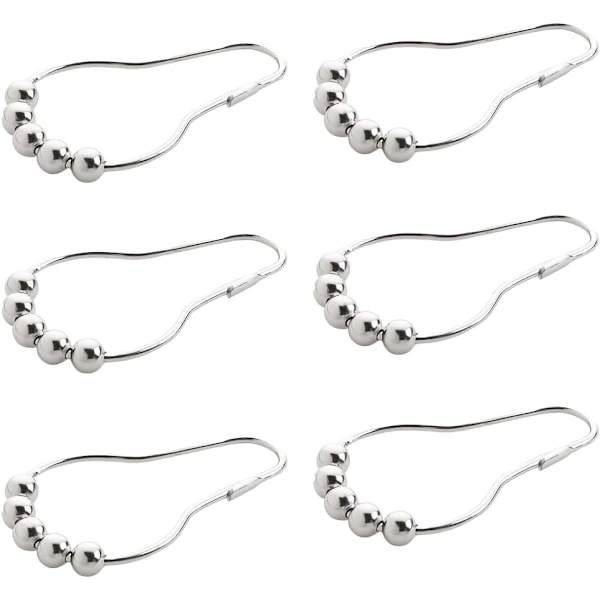 6 Pcs Stainless Steel Shower Curtain Hooks, Roller Ball Bath Curtain Rings for Easy Glide Metal Shower Hooks, Rust-Resistant (Silver)