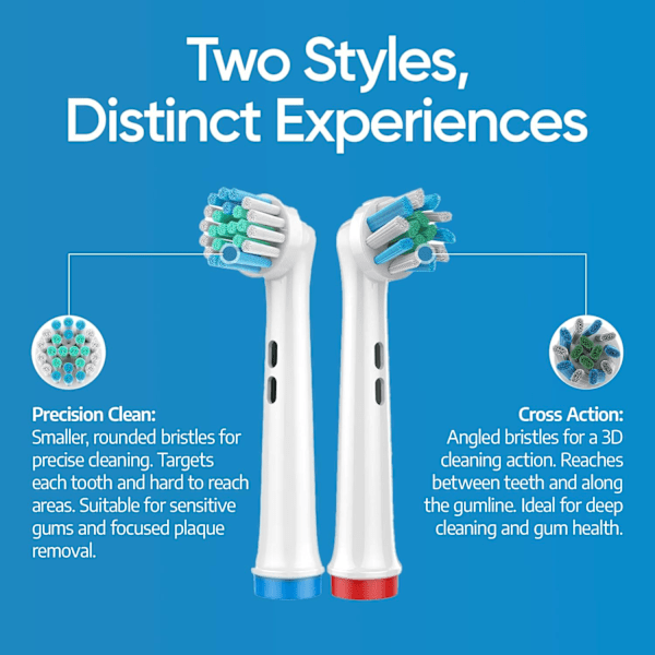 Tannbørstehoder 8-pakning 4X Oral B Cross Action tannbørstehoder og 4X Oral B Precision Clean tannbørstehoder