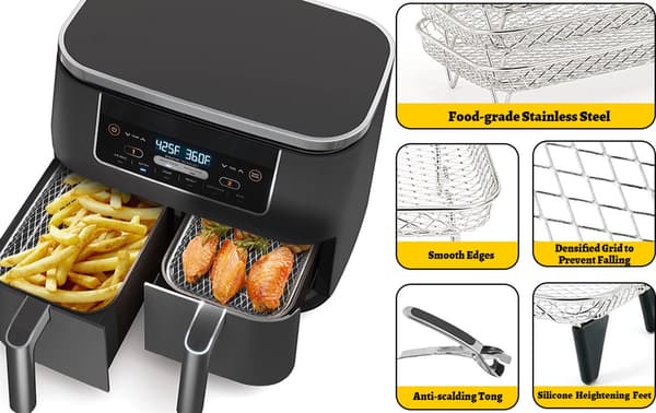 Airfryer-rist - trelags dehydreringsrist - rektangulær grillrist i rustfrit stål