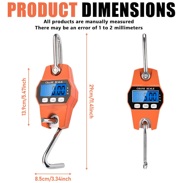 300 kg Digital Hængende Vægt med Krog, Bærbar Elektronisk Kranvægt med LCD-Skærm til Rejser, Fiskeri