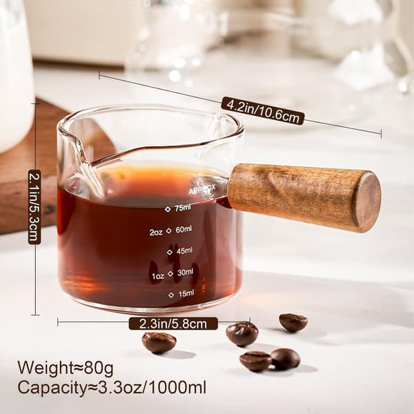2 st espressomått i klarglas med dubbla pipar, 75 ml, för kaffebryggning