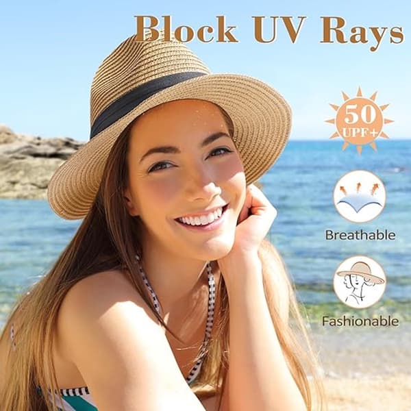 Hatte - Solhatte til kvinder - Strandhatte til kvinder - Unisex Panama hatte - Bredskyggede strand solhatte - Sommer UPF 80+ - UV-beskyttelse - Sammenfoldelig