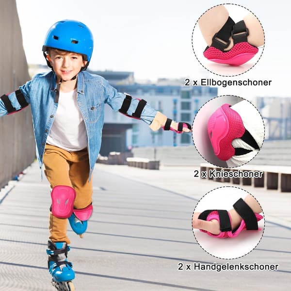 Knä- och armbågsskydd set - Cykelskyddsutrustning - Rosa (Armbågsskydd, knäskydd, handledsskydd)