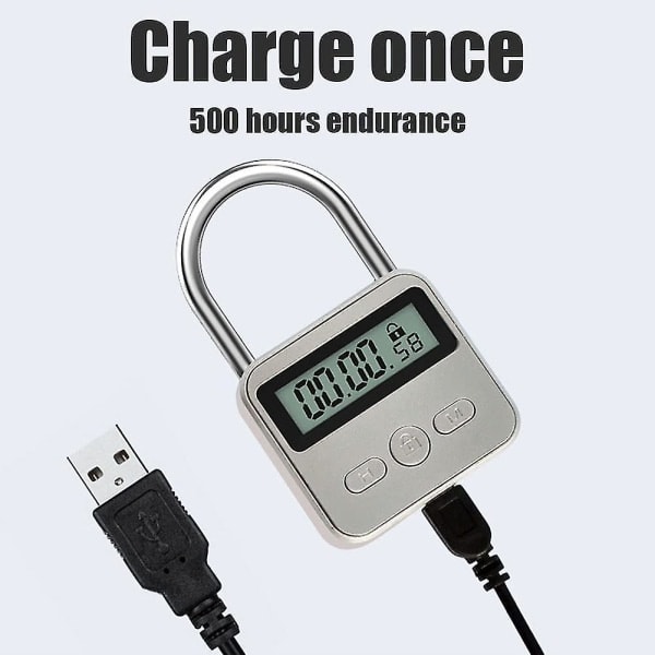 Aikak lukko LCD-näytöllä, USB-ladattava, aikuisille, elektroninen ajastimella, musta
