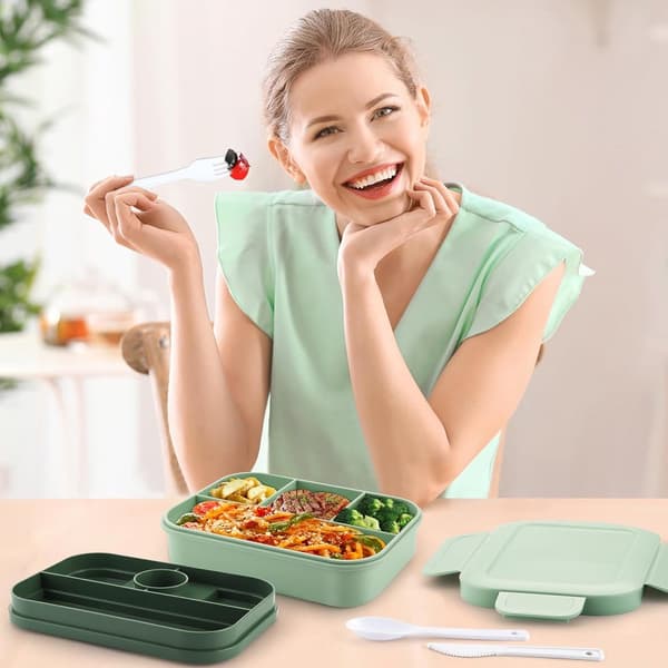 1-Pack - Bento Box i japansk stil - Stapelbar Bento Box - Mikrovågssäker - Grön - 2000ml