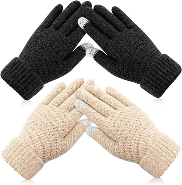 Vinterhandsker 2-par pakke Touchscreen Vinterhandsker Varme Vinterhandsker Dame Vinterhandsker Efterligner Touchscreen Handsker til Koldt Vejr Varm Sort