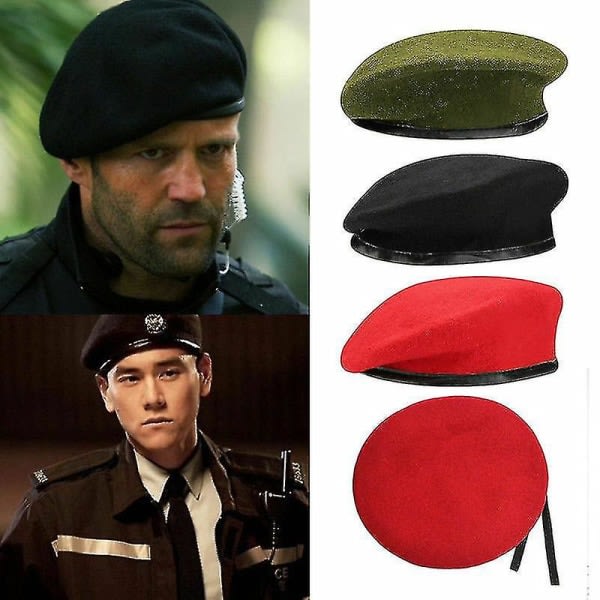 Hatt med beret for menn og kvinner, unisex, militær, fransk stil, uniform, casual, gate, beret, grønn