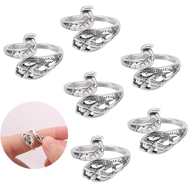 6pcs Knitting Crochet Rings - Adjustable Yarn Guide Finger Holder Thimbles for Crochet, Silver