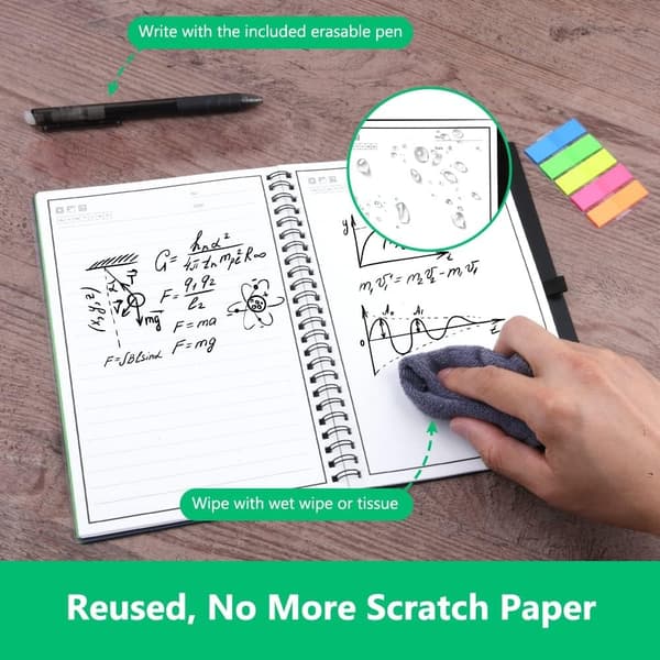 Smart Notesbog - Genanvendelig A5 notesbog med Frixion pen og sticky notes til hurtige noter