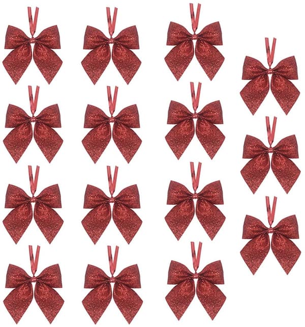 Ljusröda mini julrosetter, 15-pack, presentkrans julgransdekorationer, röd.