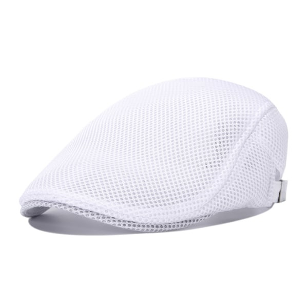 Herr Andningsbar Mesh Sommarhatt Justerbar Newsboy Basker Ivy Hatt Flat Cap vit