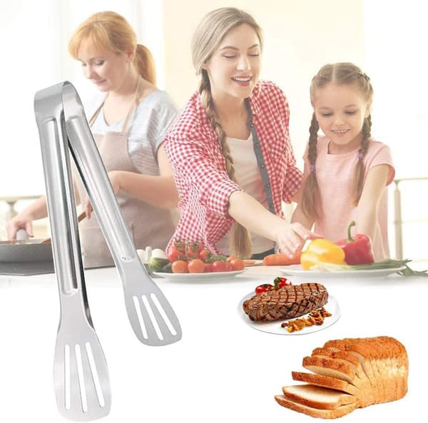 24 cm varmebestandig tangsett i rustfritt stål (to deler), perfekt for BBQ-buffet og mathåndtering, sølv
