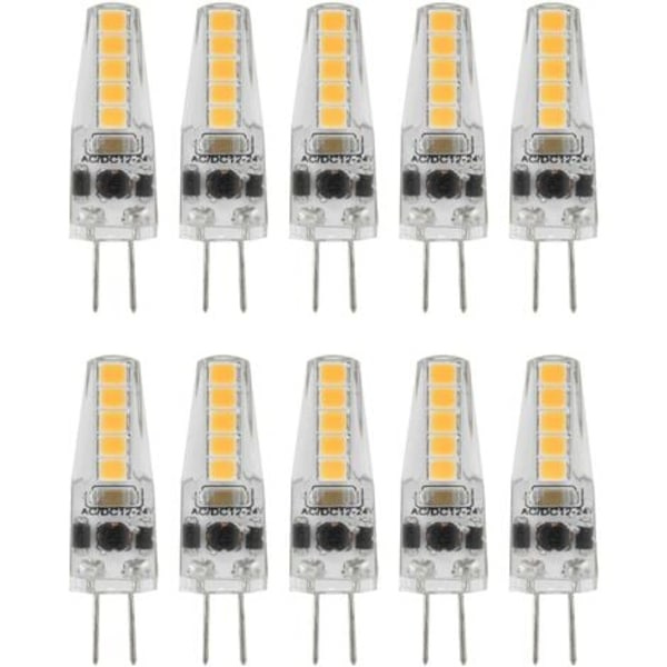 10 stk G4 LED-pærer, 2W 3000K AC 12-24V Dimmbare pærer for lysekroner, taklamper, bordlamper, varm hvit