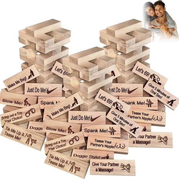Super Naughty Block Tower -peli pariskunnille ja treffi-iltoihin, 48 palikkaa