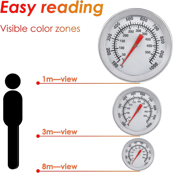 Grilltermometer, Rustfritt Stål Ovn Termometer Max 500°C/1000°F Analog Visning Termometer JSKEE