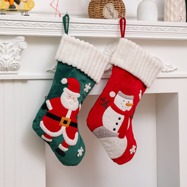 2 st Julartiklar broderi stor storlek snögubbe julstrumpor julgran öppen spis dekoration presenter strumpor
