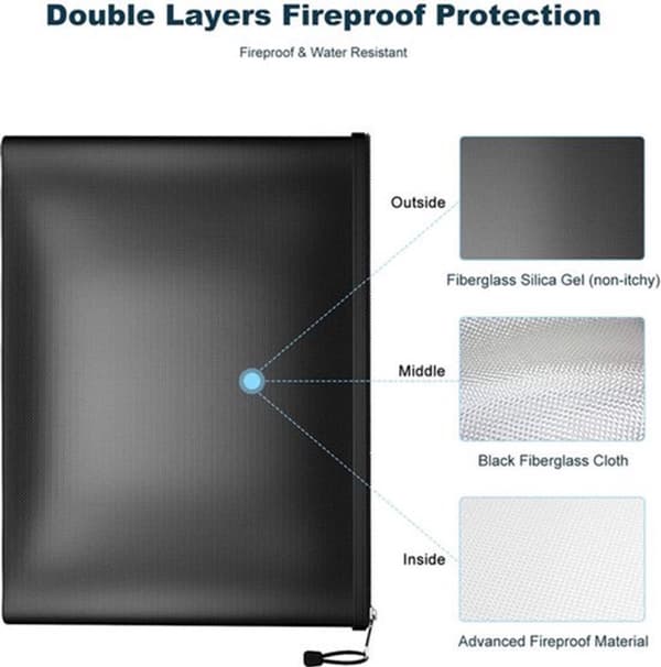 Fireproof dokumenttaske med fire lag, 27×16,5 cm, lynlåsdesign, Fars dags gave.