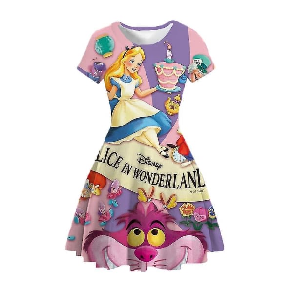 Alice In Wonderland Children's Dress Disney Cosplayer Print Casual Cartoon Sports Children's Princess Dress 1-12 Years Old 160CM